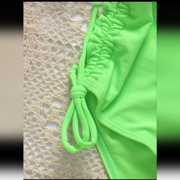 Florescent green drawstring bikini sz Medium - Picture 5 of 8